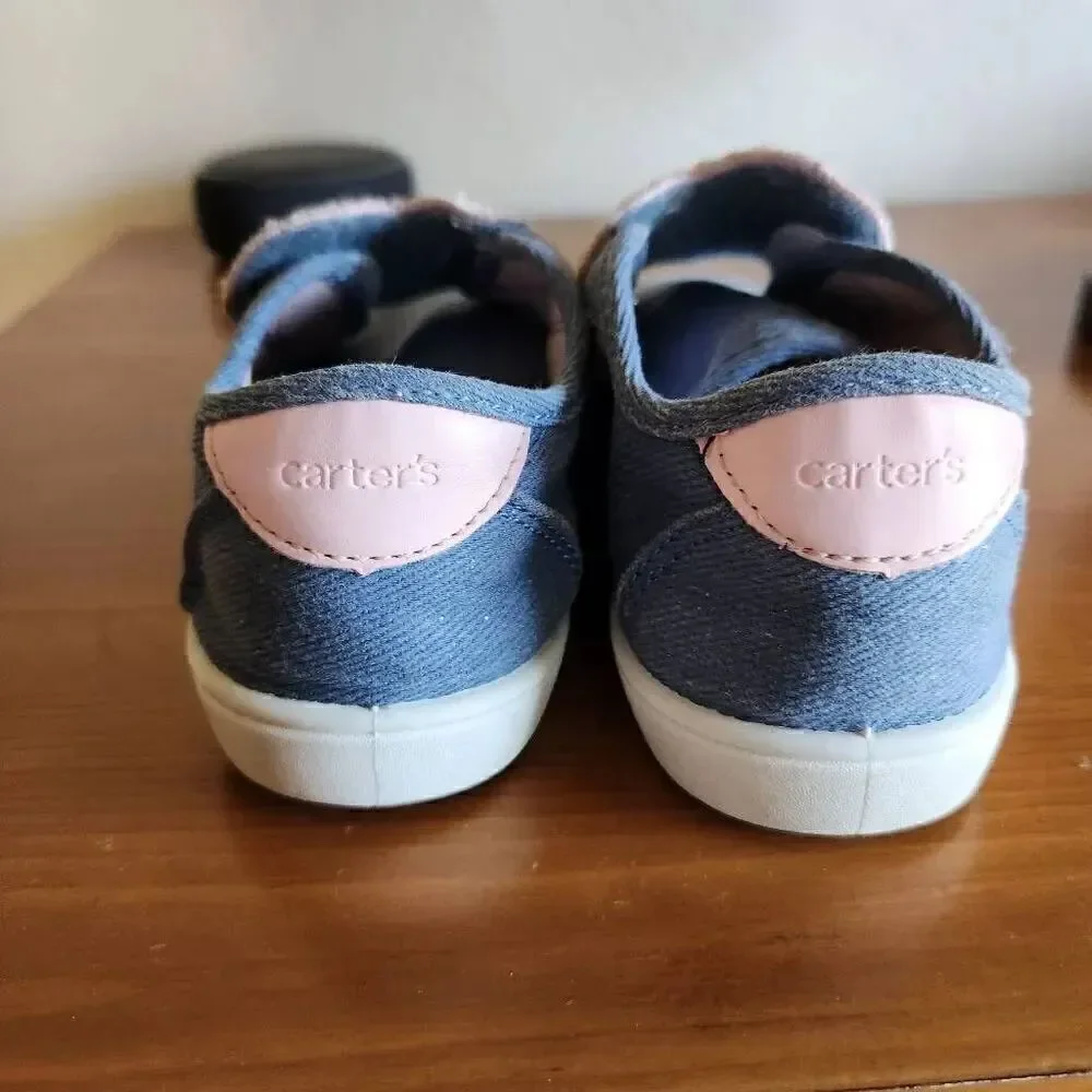 Carters girls toddler size 12 blue canvas pink fuzzy cutie smile happy heart sho